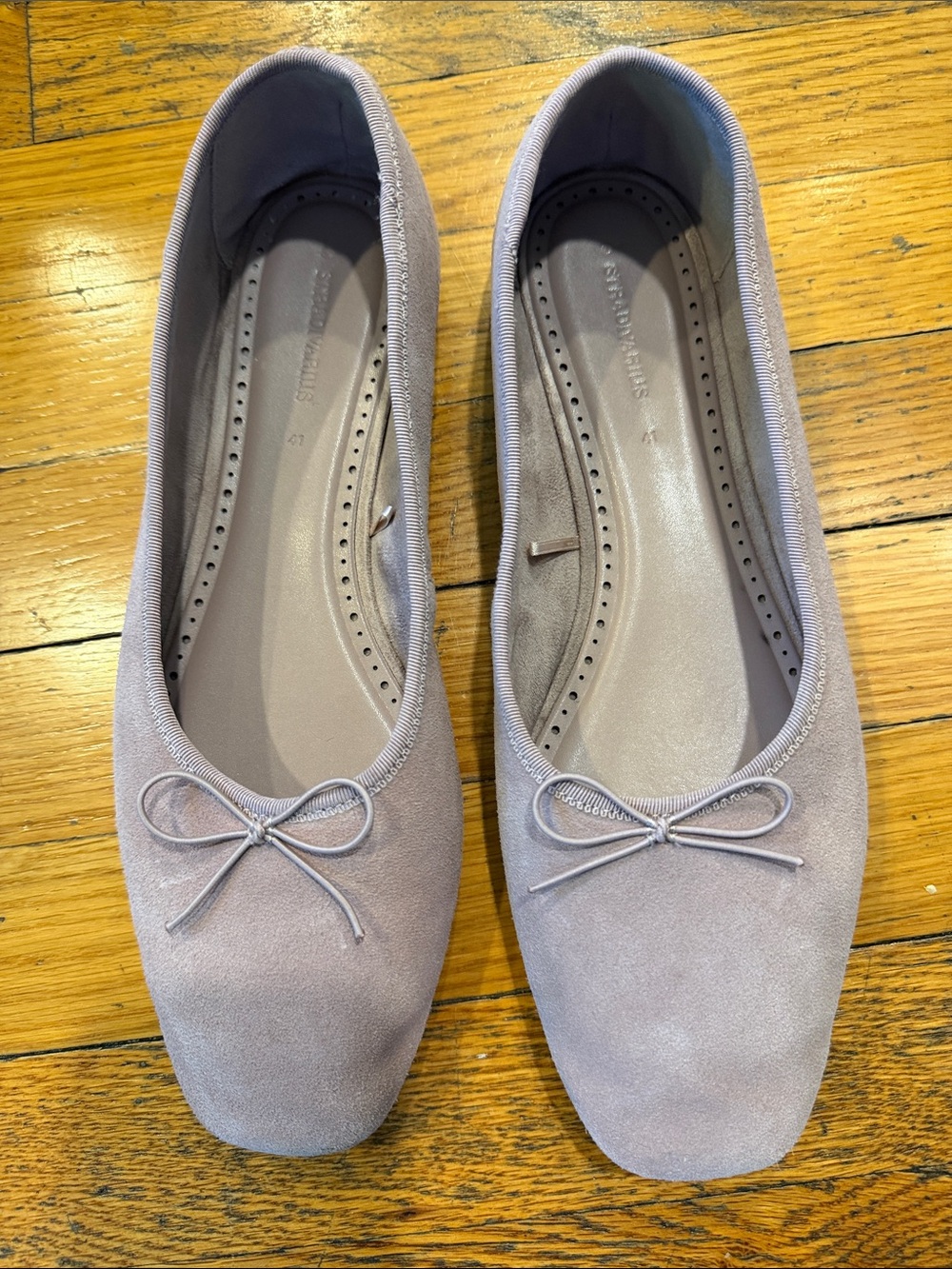 Pink suede ballet flats